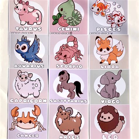 Kawaii Zodiac Art Print Zodiac Art Print Cute Zodiac Art Etsy