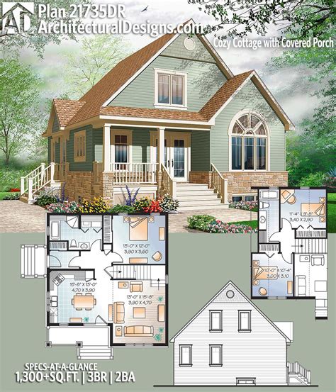 Plan 21735dr Cozy Cottage With Covered Porch Architectural Design