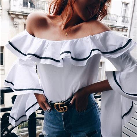 Sexy Slash Neck Ruffles Collar Shirts Long Butterfly Sleeved Lotus Pleated Blouses Splicing