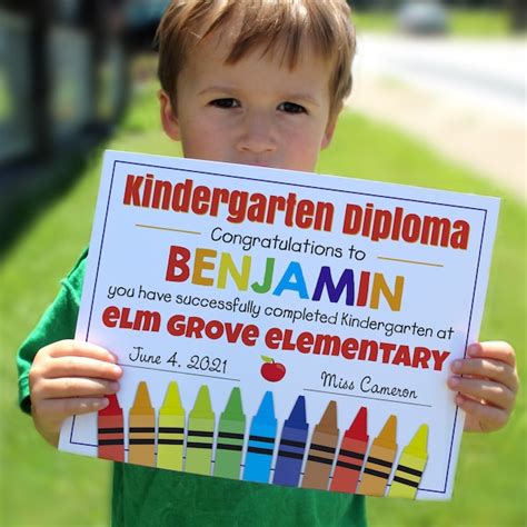 Kindergarten Certificate Generic Template Etsy