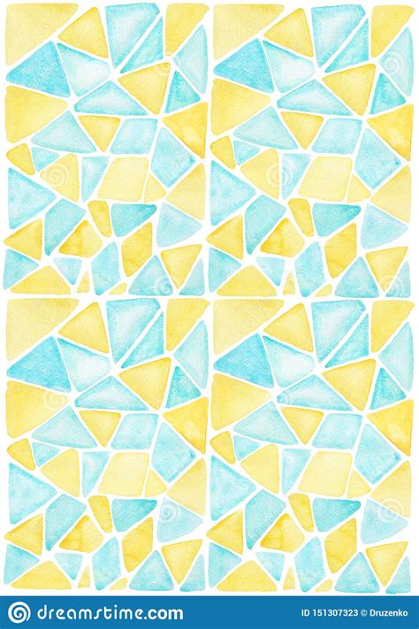 Abstract Hand Drawing Watercolor Pattern With Blue Yellow
