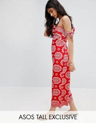 ASOS TALL Bandana Print Cotton Jumpsuit With Tie Cold Shoulder
