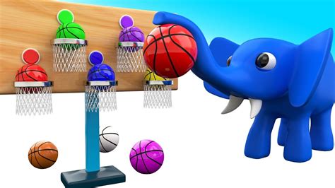 Elephant Cartoon Fun Play Basket Ball 3d Colors For Children To