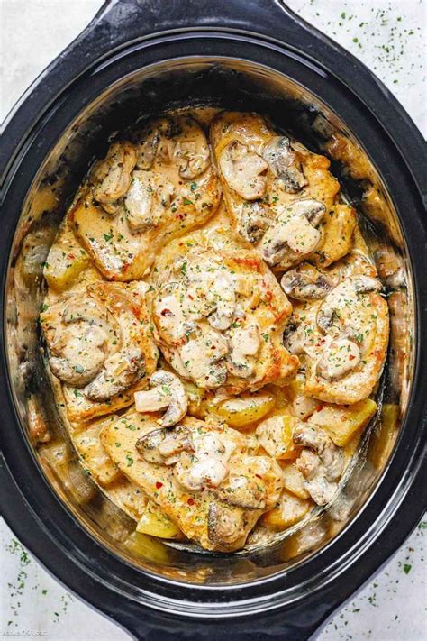 The sauce is made with condensed feel free to use cream of celery soup instead of the cream of mushroom soup. Crockpot Creamy Garlic Pork Chops with Mushrooms and ...