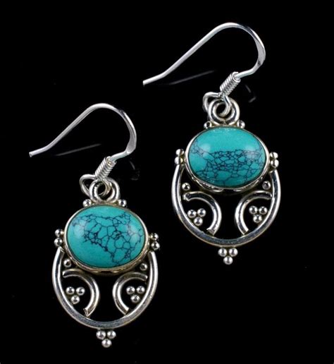 Turquoise Natural Gemstone Handmade Hook Earrings Sterling Silver