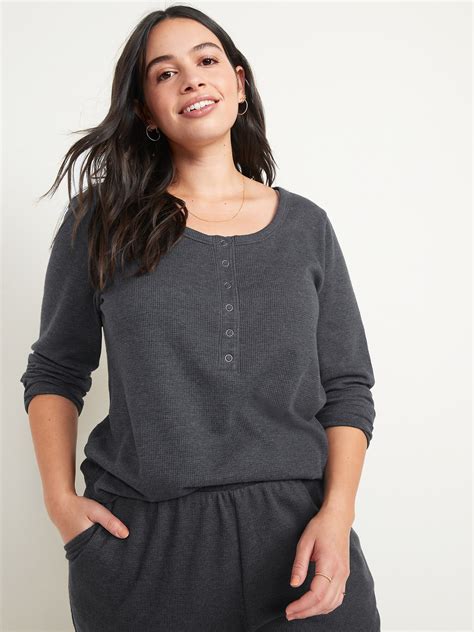 Long Sleeve Thermal Henley Pajama Top For Women Old Navy