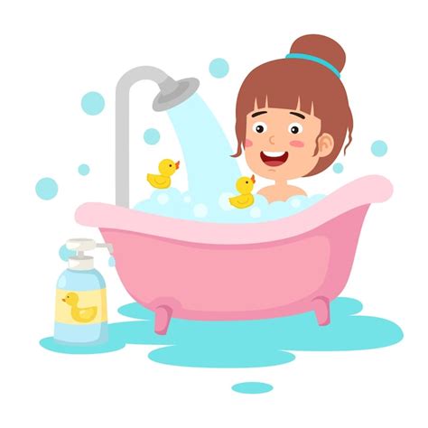 Criança Tomar Banho Na Banheira Vetor Premium