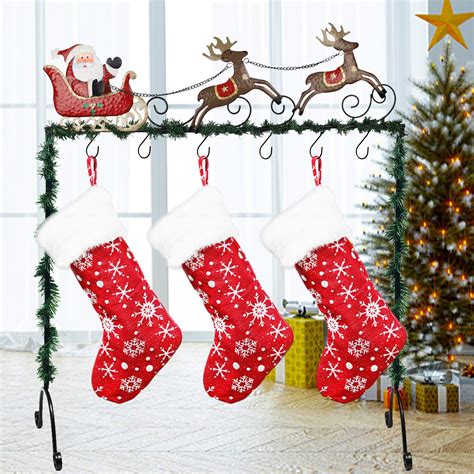 Juegoal Deluxe Metal Stand Christmas Stocking Holder Standing Christmas Stocking Hangers Santa