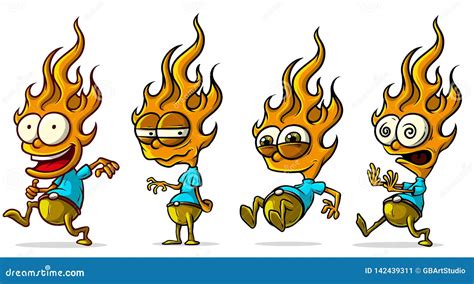 Fire Character Icons Hot Flame Cute Emoji With Angry And Smiles Happy