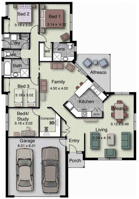 Plano De Casa De 4 Dormitorios Y 2 Garages Luxury Floor Plans Floor