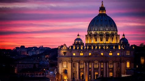 Lighted Vatican Building In Night