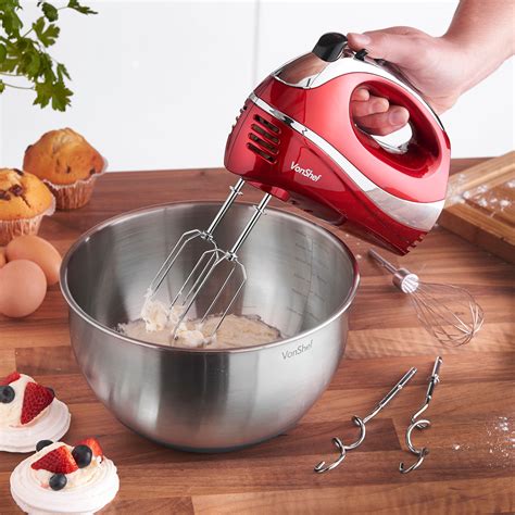 Vonshef Hand Food Mixer With Electric Whisk Beaters Dough Hooks 5 Speed