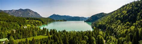 Lake Walchensee Aerial With Herzogstand Mountain Jochberg Bavaria