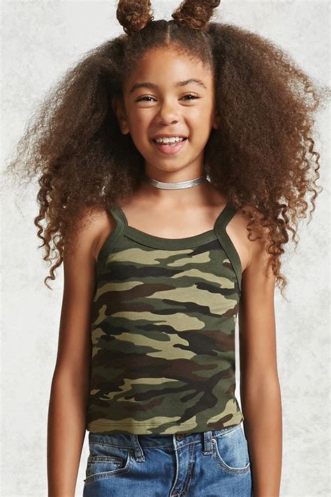 Forever 21 Girls A Knit Cami Featuring A Camo Print Square Neck And