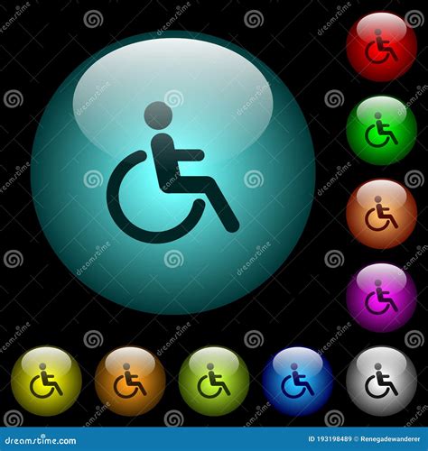 Disability Icons In Color Illuminated Glass Buttons Stock Vector