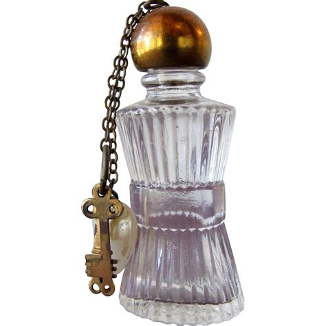 Vintage Perfume Bottle with Heart and Key Charms Ridged Glass Mini ...
