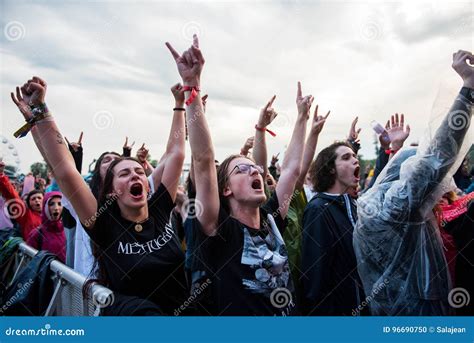 Headbanging Crowd In The First Row At A Hardcore Concert Editorial