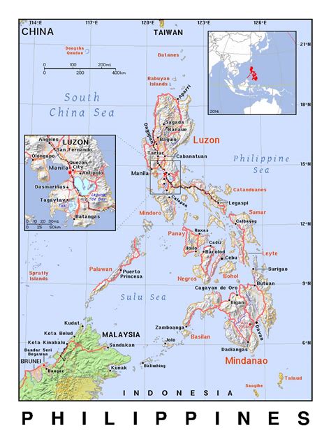 Detailed Political Map Of Philippines With Relief Philippines Asia