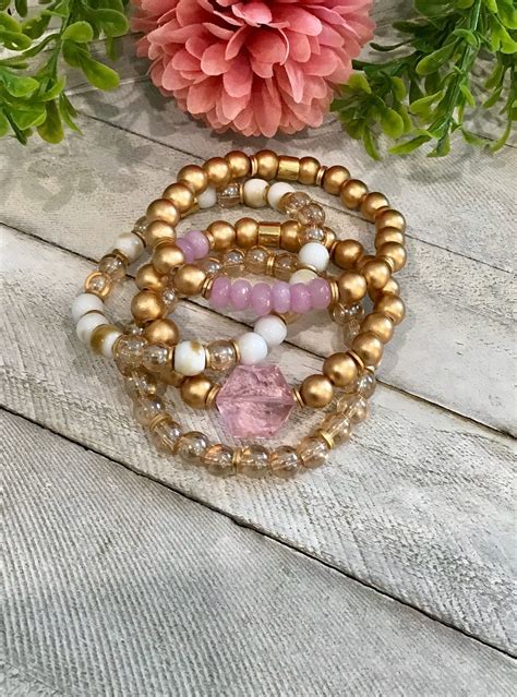 Gorgeous Pink And Gold Beaded Stacker By Kathifergusonjewelry On Etsy