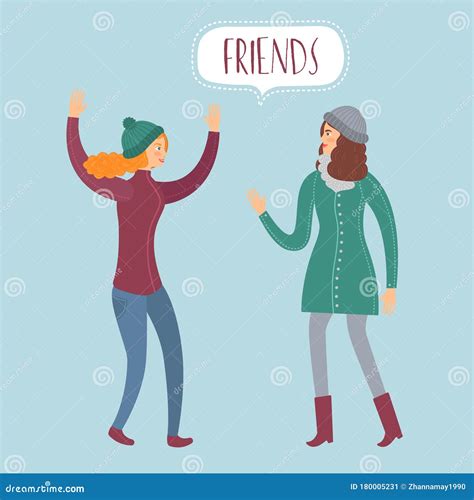 Meeting Of Two Friends Girls Stock Vector Illustration Of Friends