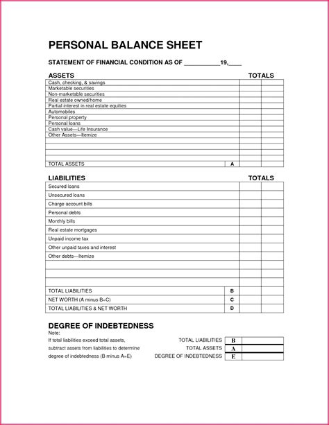 4 Personal Balance Sheet Template Excel Free Download