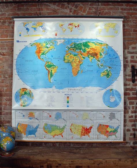 Vintage Nystrom Pull Down School Wall Map Of The World And Etsy