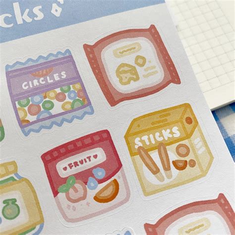 Snacks Sticker Sheet Aesthetic Cute Junk Food Stickers For Etsy
