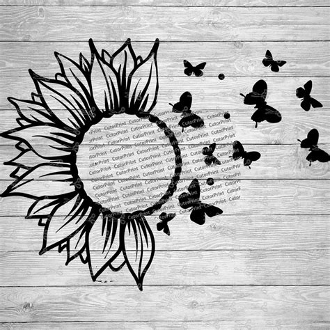 Sunflower & Butterflies 2 SVG,EPS & PNG Files - Digital Download files