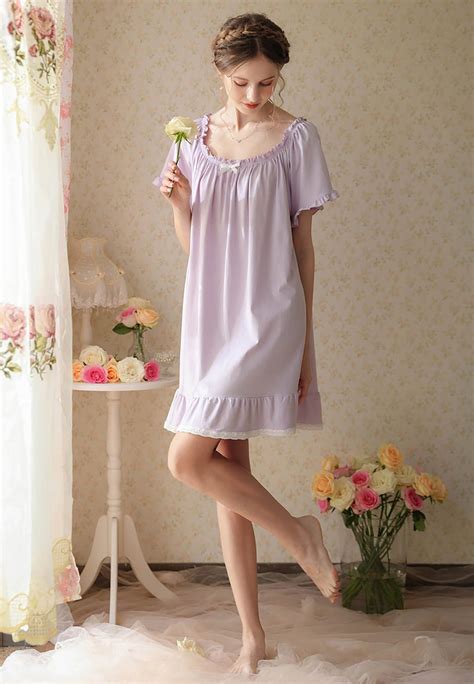 Cotton Nightgown Women Short Sleeve Sleepdress Lace Princess Etsy