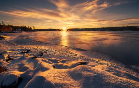 Wallpaper Ice Winter The Sky Snow Lake Dawn Norway Norway