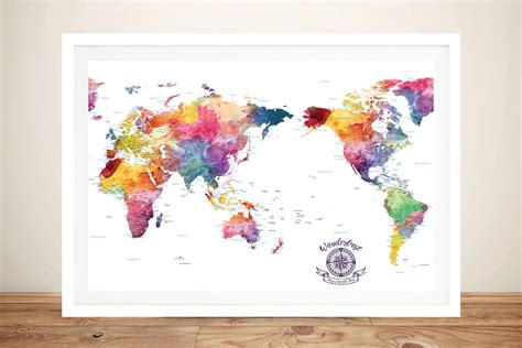 Buy A Watercolour Splash Framed World Map Custom Map Art Adelaide