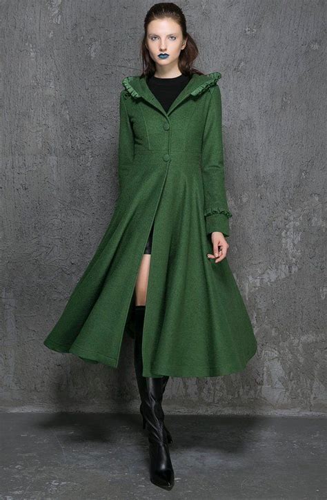 1950s Vintage Inspired Green Wool Swing Coat With Full Sweep Etsy In
