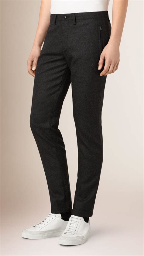 Burberry Wool Flannel Trousers In Gray For Men Lyst