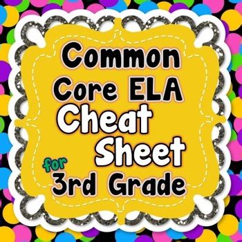 3rd Grade Common Core ELA Standards CHEAT SHEET By Beth Kelly TPT