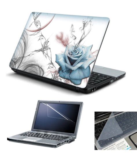 Print Shapes Blue Rose Laptop Skin With Screen Protector And Key Guard