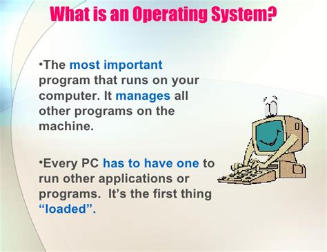 An operating system (or 'os') controls the general operation of a computer, and provides an easy way for us to interact with computers and run applications. Operating Systems Basics