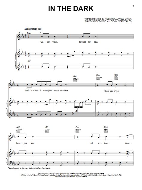 In The Dark Sheet Music Dev Piano Vocal And Guitar Chords Right