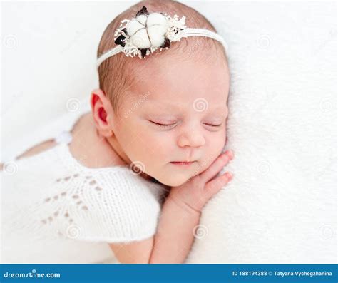 Sleeping Newborn Baby Girl Stock Photo Image Of Background 188194388