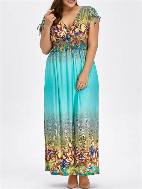 38 Off 2021 Floral Print Bohemian Plus Size Long Hawaiian Maxi Dress