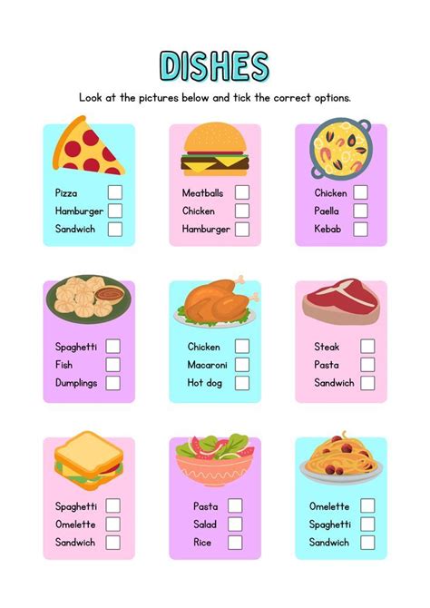 Dishes And Food Look And Tick Handout Worksheet English Poems For Kids