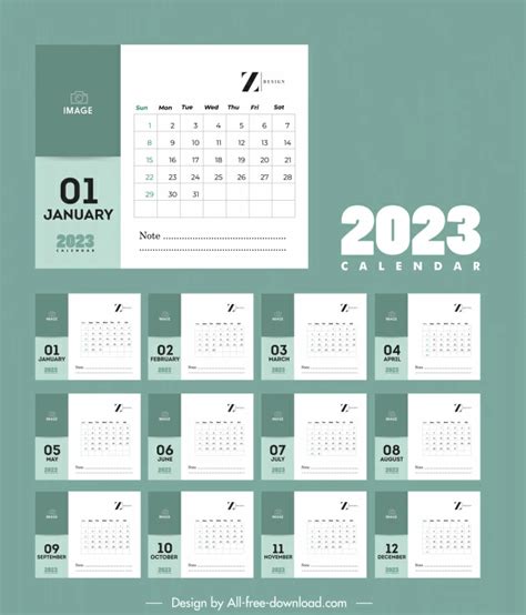 2023 Calendar Template Flat Elegant Contrast Design Vectors Graphic Art