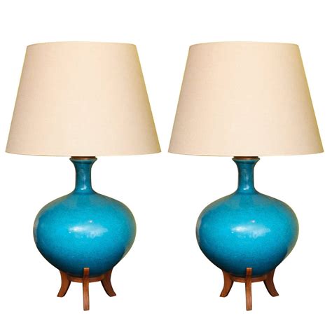 Pair Of Large Turquoise Blue Ceramic Lamps At 1stdibs