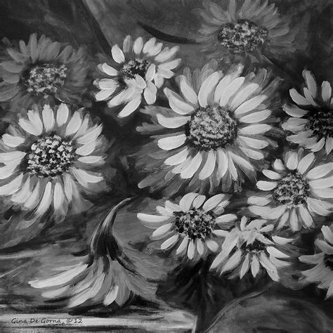 Sunflowers In Black And White Painting By Gina De Gorna