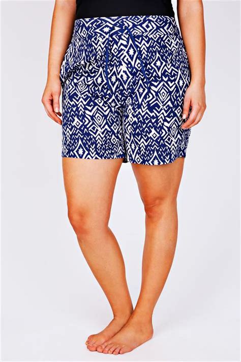 Blue And White Aztec Print Board Shorts With Drawstring Waist Plus Size 16 To 32