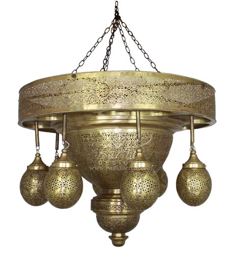Moroccan Large Brass Chandelier With Eight Light Cluster From Badia