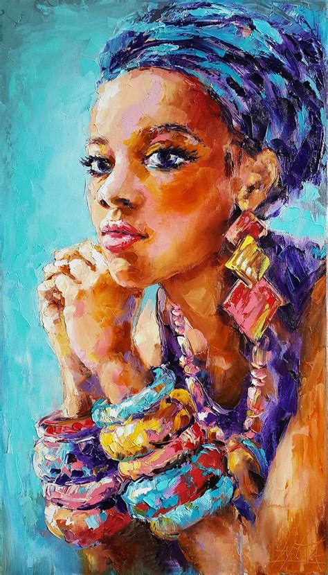 Portrait Of An African Woman Painting By Viktorija Lapteva African