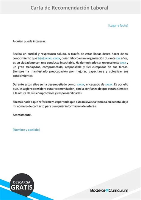 Ejemplo De Carta De Recomendaci N Laboral Descarga Gratis Cartas De