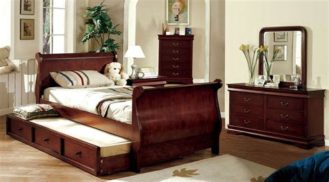 louis philippe jr dark cherry twin trundle sleigh bed from furniture of america cm7828ctr twin