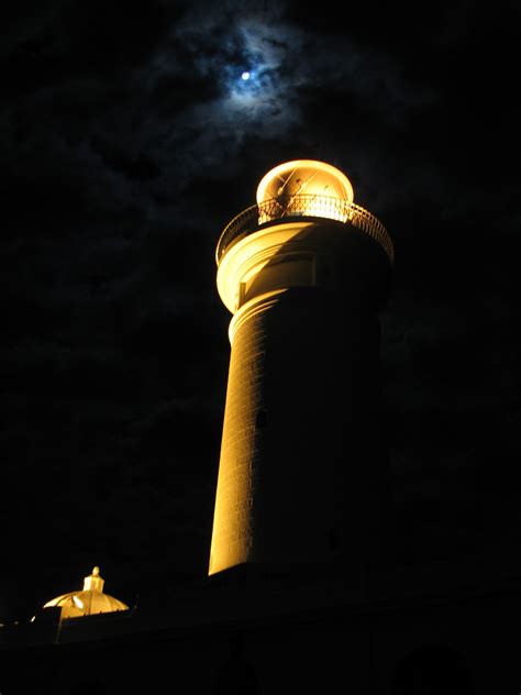 Lighthouse At Midnight At Full Moon Free Stock Photo Public Domain