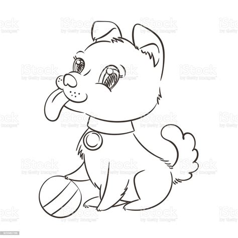 Happy Golden Cartoon Puppy Cute Little Dog Wearing Collar Stock